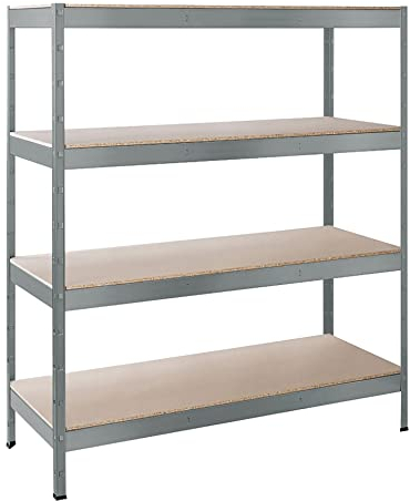 SCHULTE Regalwelt Schwerlastregal XXL mit 4 Holzböden, Traglast pro Ebene 250 kg, 180x160x60 cm (HxBxT), verzinkt, Lagerregal, Kellerregal, Werkstattregal, Steckregal