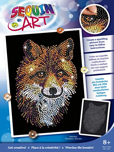 MAMMUT 8041934 - Sequin Art Paillettenbild Fuchs, Steckbild Kreativset, Bastelset mit Styropor Rahmen, samtige Bildvorlage, Pailletten, Steckstiften, Anleitung, für Kinder ab 8 Jahre