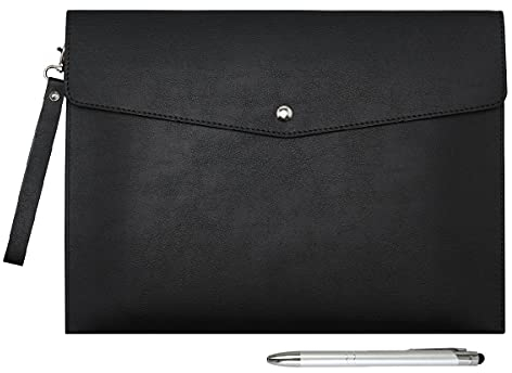 Wonderpool A4 PU Leder Umschlag Dokumente Multifunktion Ordner Schreibwaren Tasche Portfolio Datei für Papier Briefe Organizer und Tablet Hülle PC Sleeve (Schwarz)
