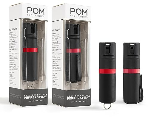 POM Pepper Spray Combo Pack Clip & Keychain - Maximum Strength OC Spray Self Defense- Tactical Compact & Safe Design - 25 Bursts & 10 ft Range - Stream Spray Pattern
