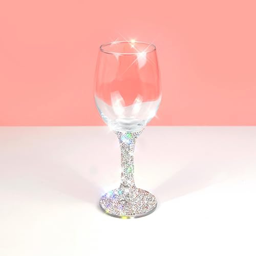 TISHAA Bling Wine Glass, Bedazzled Rhinestone Crystal Wine Glass, White