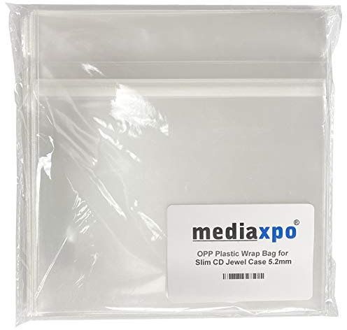 Mediaxpo Bolsa protectora de plástico OPP para estuche delgado de CD de 5,2 mm, transparente, resellable (paquete de 200)