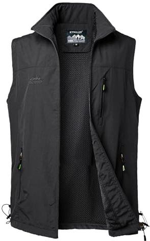 KTWOLEN Gilet à Séchage Rapide pour Hommes Gilet de Pêche Respirant Gilets de Photographie Chasse Léger Veste sans Manche Gilets de Randonnée, Noir, M