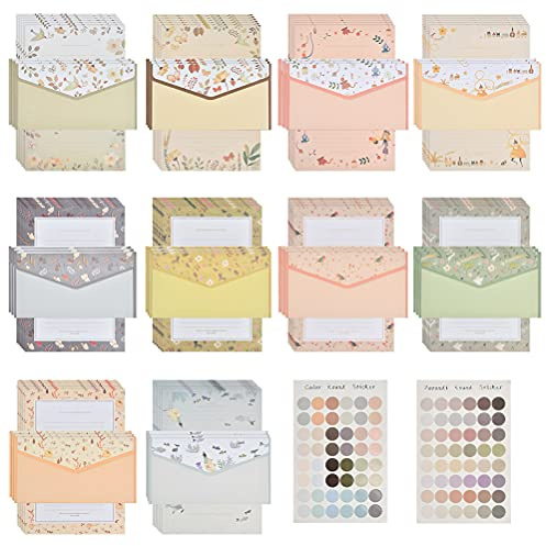 CENBEN 60 Pcs Writing Stationery Paper with 30 Pcs Envelops & 96 Pcs Sealing Sticker,Writing Paper and Envelopes Sets,Cute Stationary Paper Floral Animal Writing Paper Set for School Invitation Gifts