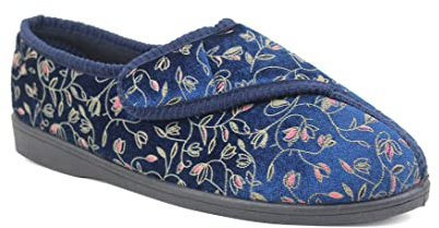 Zedzzz Womens Ladies Diabetic Orthopedic Washable Touch Fasten Slippers (Navy, 5, numeric_5)