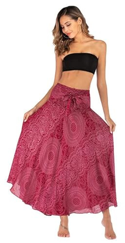 Kuukaas Women’s Maxi Skirt, Summer Beach Dress, Long Summer Skirt, High Waist, Floral Pattern, One Size