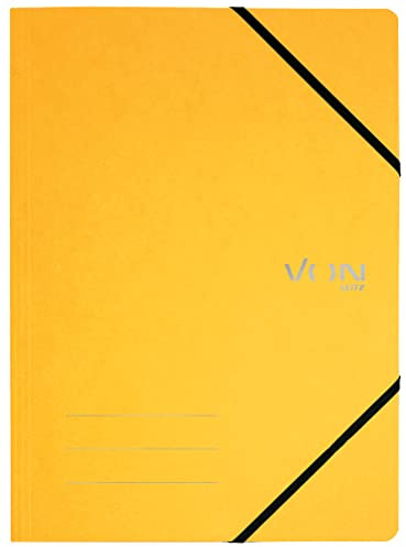 VON Leitz 30110015 Pack of 5 A4 Document Folders with Elastic Closure Cardboard for 150 Sheets Lightweight Project & Paper Storage for School, Study & Home, Yellow, 30110015