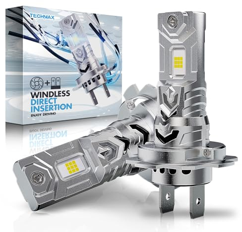 TECHMAX H7 Light Bulb, 6500K Xenon White 30000LM +600% Extremely Bright No Adapter Required 1:1 Mini Size H7 Fog Light w/Cooling Fan - Pack of 2