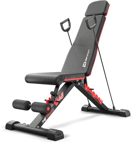 Hop-Sport Hantelbank Klappbar, Multifunktional Fitnessbank mit Expandern, 8 Positionen Verstellbar, Home Gym, Fitnessgeräte für Zuhause, max. Belastbarkeit 250 kg