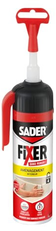 SADER FIXER Sans Percer Aménagement Intérieur - Mastic Colle Acrylique, Prise Rapide, Maintien Puissant, Comble les Irrégularités jusqu’à 5 mm, Peut se Peindre, Beige, Gâchette 130g