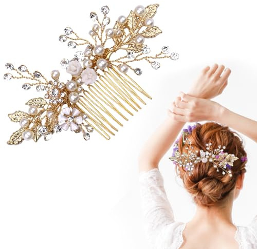 Wekuw Tocado Novia, Adorno Pelo Novia, Crystal Pearl Tocados de Novia, Romántico, Elegante, Fácil de Usar, Accesorios para el Cabello para Mujeres y Niñas Adecuado para Bodas y Fiestas