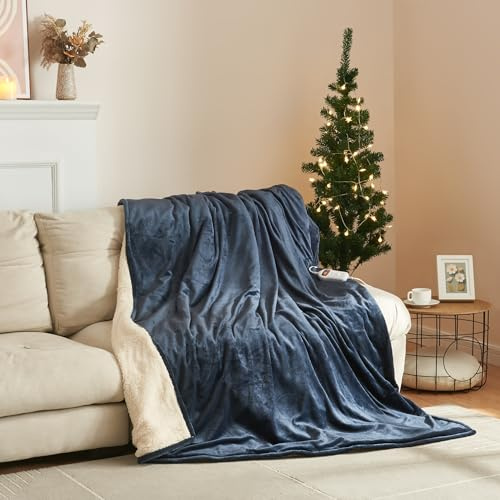 [en.casa] Elektrische Heizdecke Archi 200 x 150 cm Wärmedecke mit Abschaltautomatik inkl. Controller beheizbare Decke 10-Stunden Timer Thermodecke mit 10 Heizstufen Überhitzungsschutz Dunkelblau