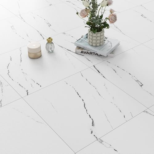 FunStick 30X30CM 30 stycken vinylgolv självhäftande kök PVC-golvbeläggning självhäftande vattentäta kakelklistermärken kök vit vinylgolvbeläggning självhäftande marmorplattor folie badrumsgolv sovrum