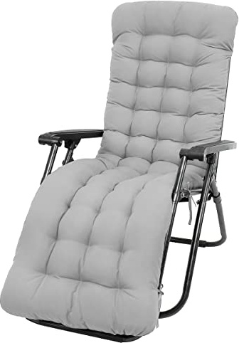 Jokapy Cuscino Imbottito per Sedia Sdraio 170x50cm, Poltrona Relax Reclinabile con Cappuccio Antiscivolo per Giardini, Cortili, Terrazzi (Grigio)