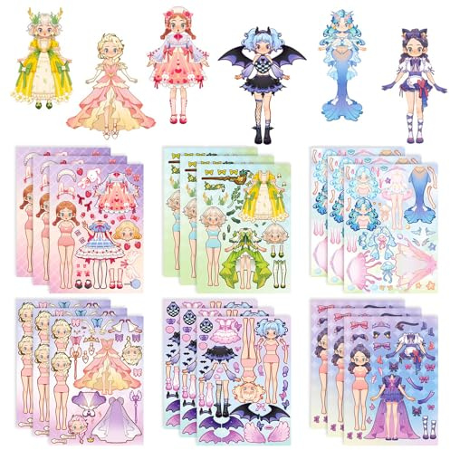 18 Sheets Princess Dress Up Stickers - DIY Make a Face Stickers for Kids, Boys & Girls - Birthday Party Supplies
