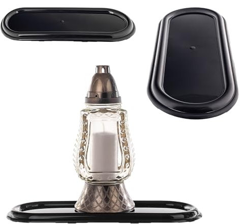 KADAX Base de plástico para luz de tumba, bandeja ovalada para tumba, base de plástico para flores y velas, protección para tumbas (negro, 39,5 cm)