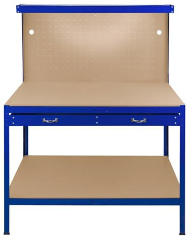 Banco da lavoro per garage, pannello forato blu, con ripiani a LED, in acciaio resistente, in legno, per officina, capanno industriale, tavolo da lavoro fai da te, scrivania, postazione per attrezzi,