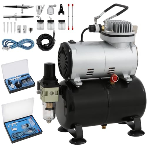 VELPEX Airbrush Kit with Air Compressor with 2pcs Airbrush Kit and 1pcs High Working Pressure Air Compressor, for Hobbies Crafts Nail Art Tattoos Cake Decorating Cosmetics Furniture refinishing