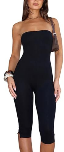 MeeQee Jumpsuit Damen Trägerlos Eng Rückenfreie Overall Bodysuit Elastischer Figurformender Jumpsuit Ärmellos Bodycon Onepiece Ganzkörperanzug Sexy Bandeau Midi Playsuits Yoga Sport Einteiler Romper