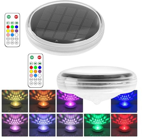 JOPWUE Pool Lights with Remote Control, 9-Color Floating Solar Light with 3 Modes Multicolor RGB, IP68 Waterproof Rechargeable Battery Swimming Pool LED Pond Decoration for Bathtub,Spa, Party
