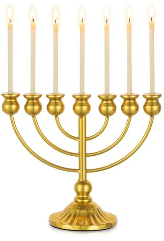 Sziqiqi Menorah 7 Braccia per Hanukkah: Menorah Grande 21,5 cm Altezza per Candele Hanukkah - Candelabro Portacandele Oro per Tavolo Camino o Mensola