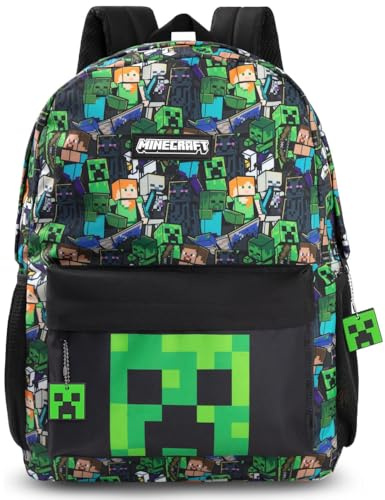 Minecraft Sac à dos multicolore Steve & Creeper | Sac zippé à imprimé graphique pour la rentrée | Sac à dos pour enfants | Articles unisexes pour enfants