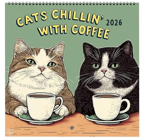 Calendrier mural 2026 avec chats Chillin' avec livres, calendrier mensuel, grand calendrier mural amusant pour décoration d'intérieur, bureau, cadeaux de Noël pour la famille, papier épais brillant