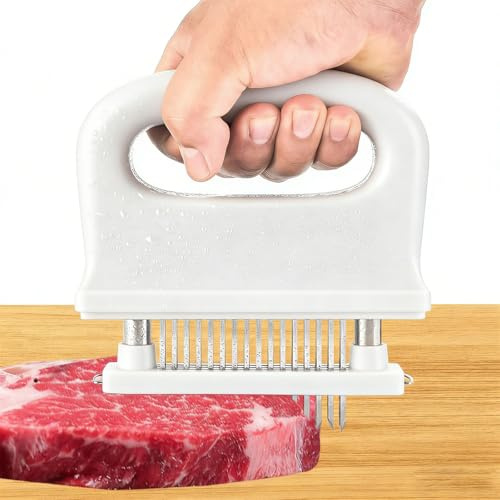 Inteneritore Carni in Acciaio Inossidabile, 48 Lama Rimovibile Batti Carne da Cucina, Strumento Inteneritore di Bistecca, Tenera Carne Batticarne per Cotoletta Bistecca Manzo Maiale Pollo (Bianco)