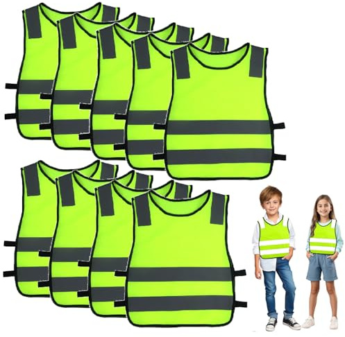 FAREASTSHOP Conjunto de 9 Chalecos de Seguridad para niños, Chalecos Reflectantes para la Seguridad Vial, para niños y niñas(42 x 47 cm)