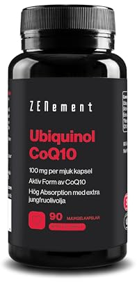 Ubiquinol CoQ10 100 mg - Aktiv Form med Olivolja - 90 Kapslar | Reducerat Koenzym Q10 - Utan Tillsatser, Glutenfri, Laktosfri - 1 per Dag, 3 Månader - Zenement