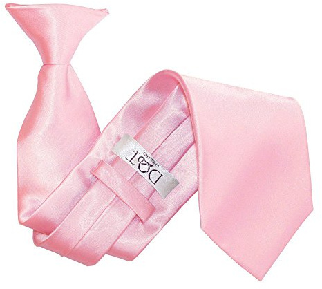 DQT Mens Plain Satin Clip-On Tie - Pre-Tied Necktie for Wedding, Business, Uniform, Security & Formal - Baby Pink