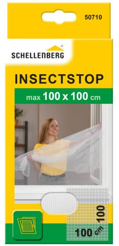 Schellenberg 50710 Moustiquaire fenêtre recoupable aux dimensions souhaitées, avec ruban auto-aggripant de fixation et cutter, 100 x 100 cm, blanc