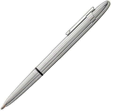 Fisher Space Pen Chrome Bullet Pen, Pressurized Ballpoint Pen, Compact Size, Writes Upside Down and in Extreme Temperatures, Smooth Black Ink, Medium Point, Pocket Clip, Gift Box, Made in USA