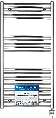 anapont elektrischer Badheizkörper - chrom gebogen - Timer-Funktion - Handtuchheizkörper - Badheizung elektrisch - Handtuchheizung - Made in Germany (KTX-3, 1175h x 750b)