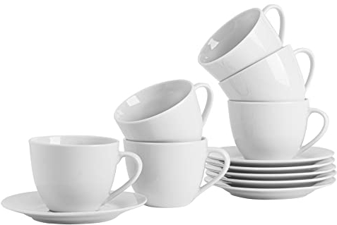 Argon Tableware White Cappuccino Large Coffee Cup/Saucer Set - 320ml (11oz) - Set of 12