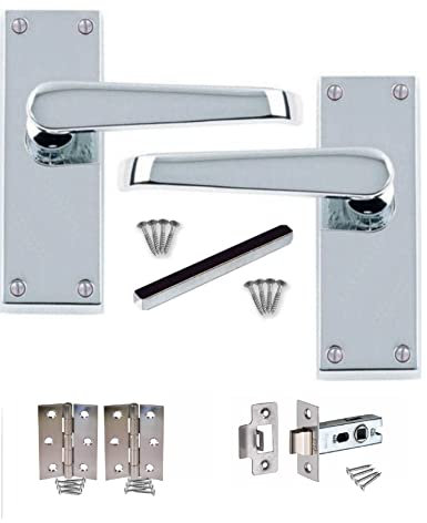 Golden Grace 1 Set of Victorian Straight Latch Door Handles Polished Chrome Hinges & Latches Pack Sets 120mm x 40mm Backplate