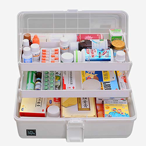 MAJOZ Medizinbox Erste-Hilfe-Schachtel mit Griff, Mutilfunctional Hausapotheke Box Aufbewahrungsbox,33 × 18 × 17,5cm (Grau)