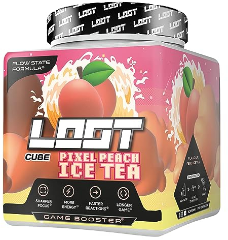 LOOT Game Booster | Konzentration, Ausdauer, Reaktionsfähigkeit | 50 Servings (400g) mit Koffein & 20 einzigartigen Inhaltsstoffen | Flow-State Formel | Pixel Peach Ice Tea