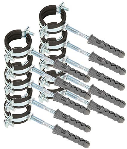 KOTARBAU® 10 st. Rörsvep Med Gummi - Rörklammer - Galvaniserat Stål - 5/4 - Rörklämmor - Svart - Skruvrörsklämmor - Ljuddämpande Rörfäste - Vibrationsdämpande Rörklämma - med Plugg