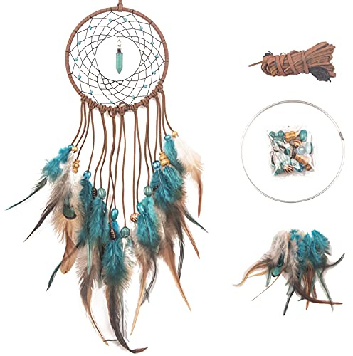 DIY Dream Catcher Kit - Making Dream Catcher Supplies Craft Kit, Handmade Wall Decor for Bedroom, Living Room, Wedding and Party Decoration (Turquoise)