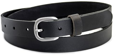 Ashford Ridge 25mm Full Grain Leather Belt – Men’s & Women’s Slim Casual/Dress Belt with Brushed Silver Buckle – Made in England - Black 2XL