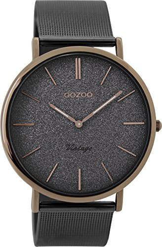 Oozoo Vintage Armbanduhr mit Edelstahl Milanaiseband 40 MM Glitzer/Gun Metal C8861