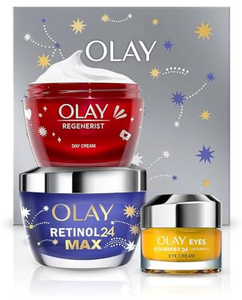 Olay Confezione regalo idratante, set e kit regalo per la cura della pelle da donna, vitamina C più AHA 24, crema notte retinolo 24 MAX e crema viso rigenerante per pelle liscia e luminosa, 550 g