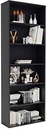 Panana Extra Large Bookcase, 5/6 Tier Wooden Cube Shelves Soild Wood Bookself Storage Organizer Display Shelf Free Standing Unit For Living Room Home Office (Black, 6 Tier)