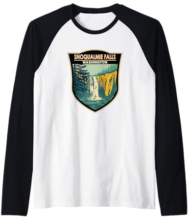 Snoqualmie Falls Washington Waterfall Badge Vintage Raglan Baseball Tee