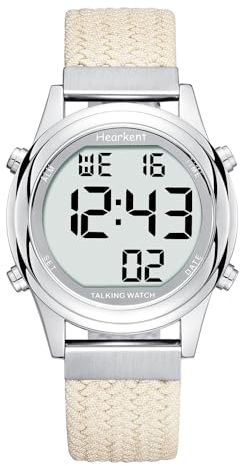 Hearkent Orologio parlante digitale da donna, con numeri grandi, per anziani o non vedenti, Beige, Classico