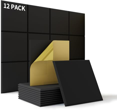Lot de 12 Mousse Acoustique Autocollante, Panneaux Acoustique Haute Densit 230kg/m³, 30x30x1cm Mousse Anti Bruit Mural pour Studios d'enregistrement, Salles de Musique, Bureau, Salle de Jeux