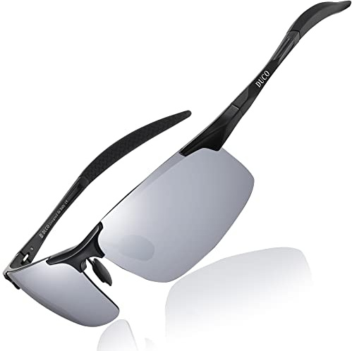 DUCO Lunettes de sport polarisées pour homme - Lunettes de soleil pour conducteur - Ultra légères - Cadre en métal - Protection UV400-8177S (Monture noire Mercury Miroir Lentille)