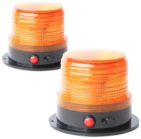 BooYu 2-Pcs Battery Operated Amber Warning Beacon Light w/Magnetic Base, Portable Rechargeable Mini Roadside Roof Top Plow LED Strobe Emergency Flash Mail Lights for Trucks/Trailer/Vehicle