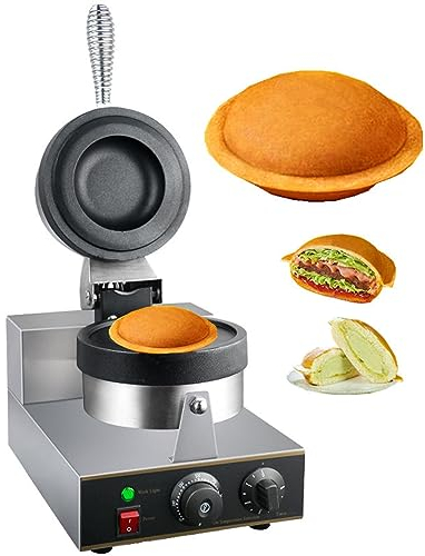 Burger Maker Panini Press - Non Stick Electric Commercial Waffle Machine for Bubble Egg Waffles - 1300W with Temperature Control & 5 Minutes Timer - Ideal for Home or Business Use